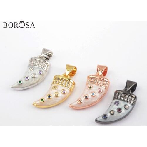 BOROSA 10Pcs New Metal Horn Pendant Crescent Rose Gold Pendant Zircon Paved Pendant Charm Jewelry for Women Men Pendant WX1311