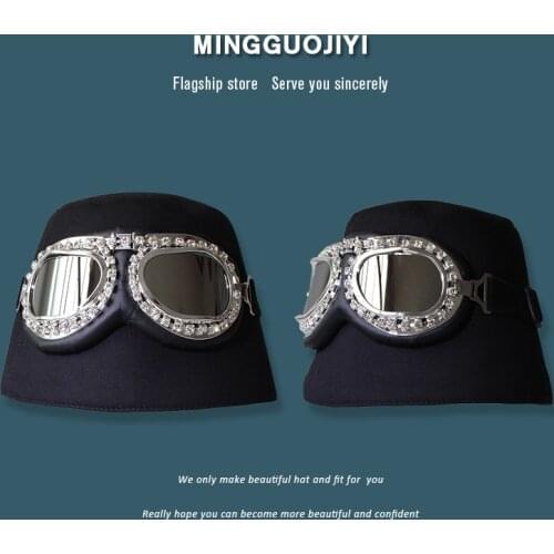 Designers black bucket fisherman hat female pilot glasses rhinestone basin hat fashion street hat men and women