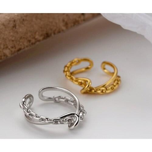 1PC (No pierced) 100% Authentic 925 Sterling silver Gold /White Double Rows Twisted Chain CLIP earrings TLE1062