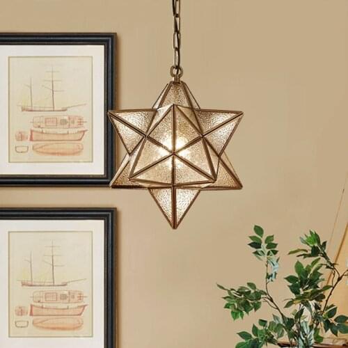 DX Modern Led Pendant Lights Dining Room Lights Copper Lighting Fixture Glass Lamp Creative 3D Star Luminaire White Warm Luster
