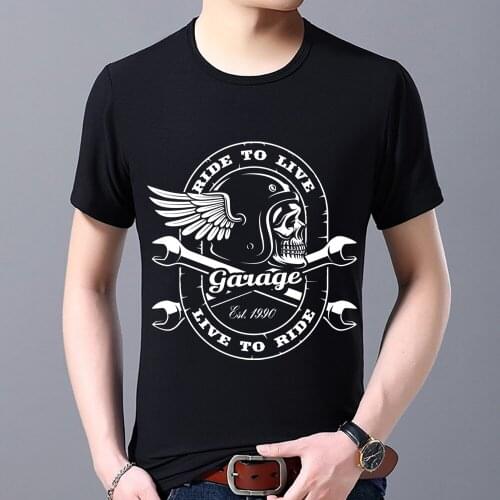 Mans Plus Size T-shirt Classic Black O-Neck Printing Short Sleeve Tops Street Style Skulls Pattern Tshirts Male Youth Clothing