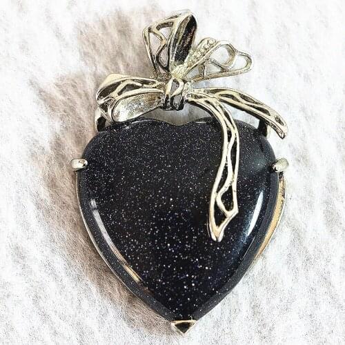 Hot sale natural stone blue sandstone 31x47mm fine carving heart pendant diy beautiful jewelry making B830