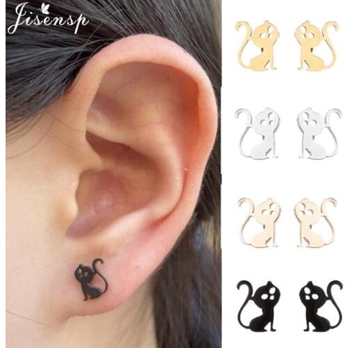 Korean Minimalist Stainless Steel Cat Earrings for Women Cute Kitten Dog Paw Animal Stud Earings Fashion Jewelry Children Gift