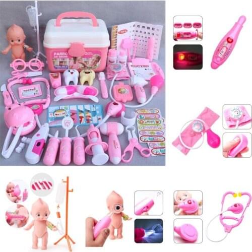 Ambulance Box 44 Pcs/Set Girls Role Play Doctor Game Medicine Simulation Dentist Pretend Toy Music And Lights Improve Intelligen