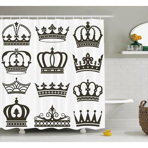 King Shower Curtain Symbol of Royalty Crowns Tiaras for Reign Noble Queen Prince Princess Cartoon Desgin Bath Curtains