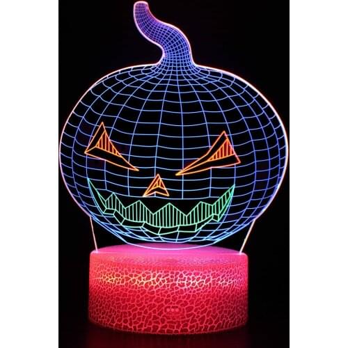 Colorful Flashing Pumpkin Face Acrylic 3D LED Night Light Touch Switch Kids Bedroom Bedside Night Lights Halloween Decoration