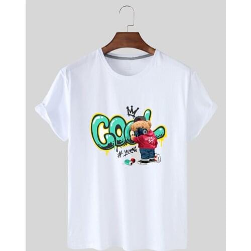 Summer Womens Tops Bear Doodle Womens Short Sleeves Solid Color T-shirt Cartoon Womens Top T-shirt Short Sleeves Fashion