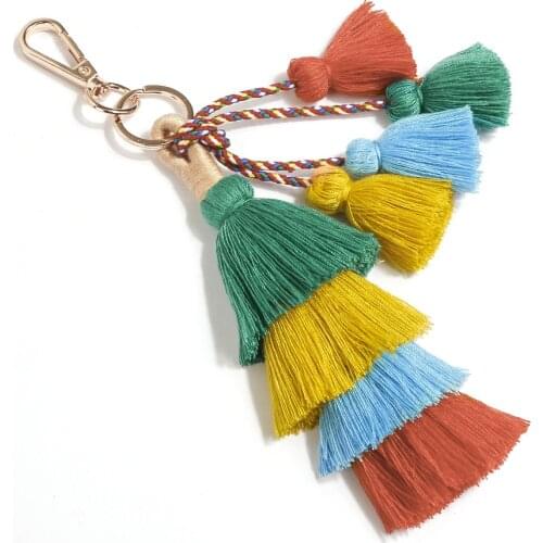 Hot Sale Vintage Boho KeyChain Multilayer Tassel Pendant Women Bag Hanging Ornament Woven Keychain Women Accessories Wholesale
