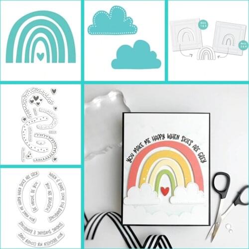 Love Rainbow Clouds Pattern Metal Cutting Dies Plastic Stencil Clear Stamps Track Shape Words DIY Scrapbooking Making Template