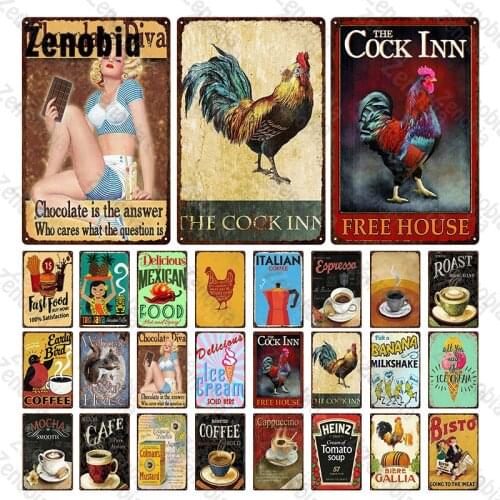 Coffee Metal Sign Metal Plate Cock Tin Sign Decor Restaurant Cafe Kitchen Wall Stickers Decoration Retro Coffee Metal Poster