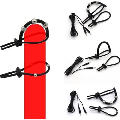 Male Adjustable Electro Shock Penis Rings, Electric Cock Ring Beads Stimulation Massage Penis Enlarge Rings Medical Sex Toys