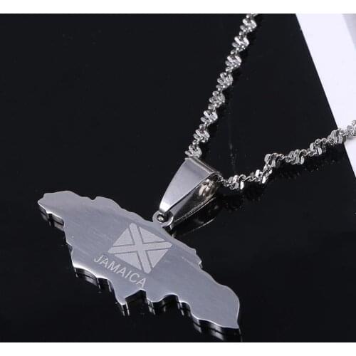 Stainless Steel Silver Color Jamaica Map Pendant Necklaces Fashion Map Chain Jewelry