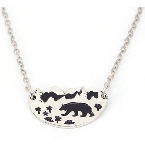 Hzew mountai range bear trees flowers forest pendant necklace nature enthusiast gift