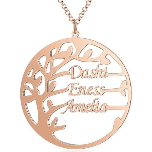 Personalized Name Necklaces Simple Style Tree Pendant Engraved Names 3 Color Fashion Women Jewelry Anniversary Gift for Family