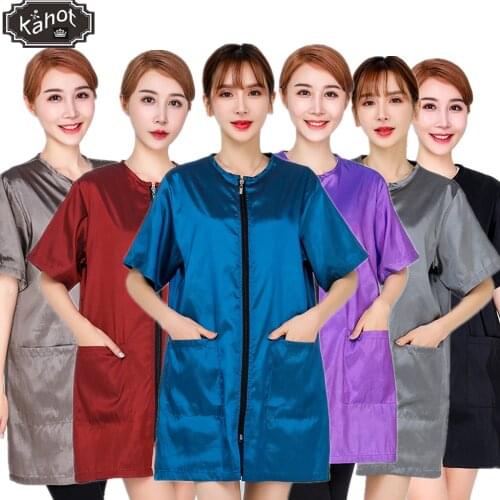 Professional Salon Smock Stylist Jacket Cosmetology Uniform Zipper Hairdressing Cape Beauty SPA Guest Client Kimono Gown Apron