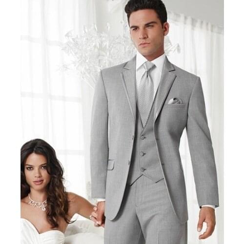 Custom Made Groom Tuxedo Light Gray Groomsmen Notch Lapel Wedding/Dinner Suits Best Man Bridegroom (Jacket+Pants+Tie+Vest) B201