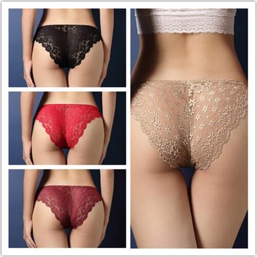 Sexy Women Lace Briefs Floral Underpants Knickers Underwear Panties Transparent