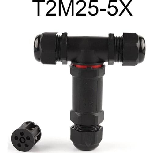IP68 T Type 6-16mm Waterproof Cable Connector M25 5 Pin Terminal Electrical Wire Screw Type Connector for Outdoor LED Light