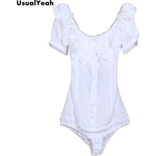 New Women Fashion OL short Sleeve Solid Round Neck Ruffles Blouse Body Shirt metal chains design S-M-L-XL SY0201