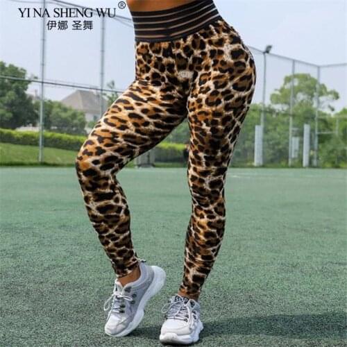 Sexy Leopard Printing Women Yoga Pants Leggins Workout Legging Femme High Waist Leopard Leggings Elastic Sportswear Leggins New