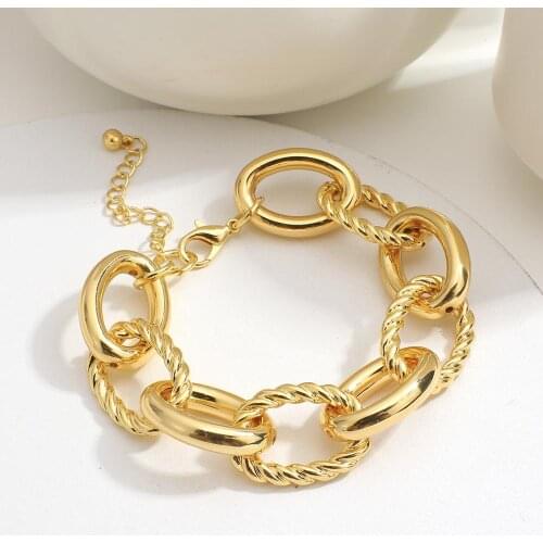 Flashbuy Gold Color Twisted Rope Chain Bracelet Chunky Wide Thick Chains Bracelets for Women Minimalist Bracelet Instajewelry