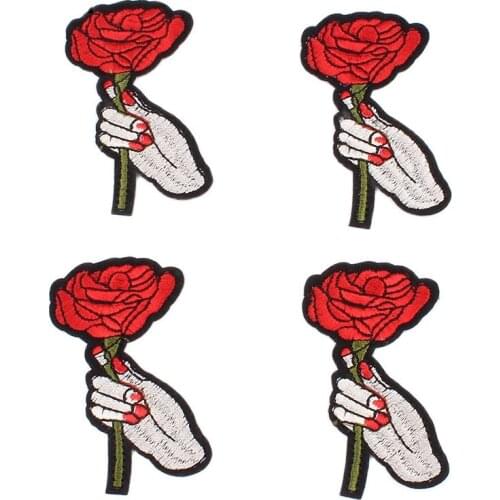10pcs/lot New Embroidered Rose Hand Patch Iron On Backing Fabric Appliques for Jeans Garments Clothes Repair DIY Patchwork Craft