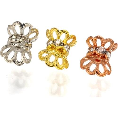 10 pcs Flower rhinestone metal bead spacer connectors DIY for Jewelry Making Bracelet Findings Necklace Accessories