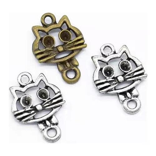 12pcs/lot Antique Silver Antique Bronze Qute Cat Charms Hanging Pendants Jewelry Necklace Accessory