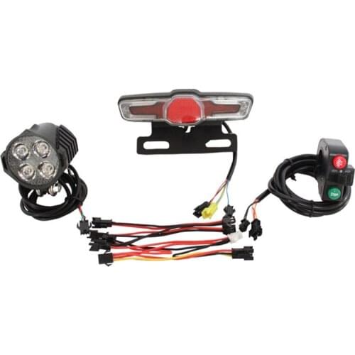 12V-80V 12W 300 Lumen LED Front Light with Built-In Horn 36V-60V 5W Rear Light with Brake and Turn Function Switch for Electric