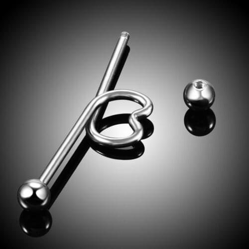 14G Stainless Steel Industrial Barbell Piercing Heart Style Septum In The Ear Cartilage Tragus Helix Piercing Jewelry Wholesale