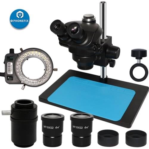 2020 Black 7X-45X Simul-focal Trinocular Stereo Microscope Digital 38MP HDMI Microscope Camera + 1X C mount for Phone PCB Solder