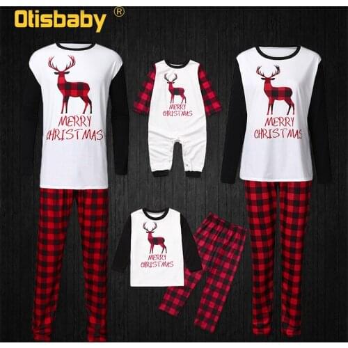 2020 Elk Print Plaid Christmas Pajamas Family Matching Clothes family look Pajamas Baby Dad Mom and Daughter Matching Clothes