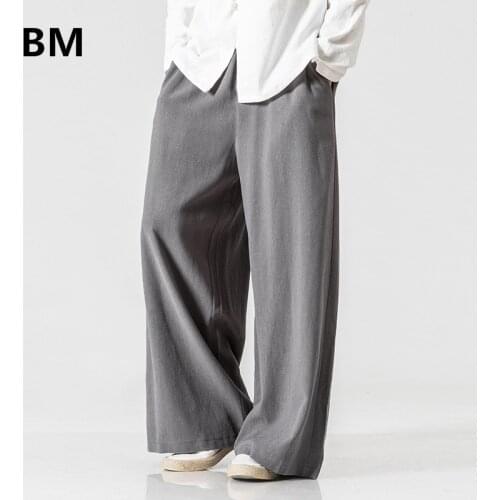 2020 Chinese Style Mens Loose Cotton Linen Pants Retro Wide-leg Hakama Plus Size Harajuku Casual Pants 5xl Men Clothing