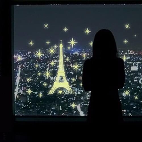 3D Fluorescent Luminous Stars I Love Paris Tower Wall Sticker Background Decal