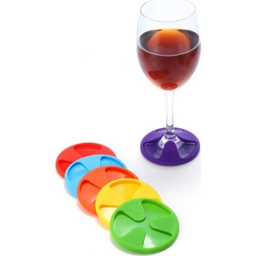 6Pcs/pack 3 In 1 Silicone Wine Glass Cup Charm Mat Wine Glass Charms Stemware Coaster Cup Covers Drinks Marker Table Decoration