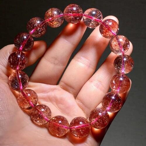 Genuine Natural Lepidocrocite Quartz 13mm Red Super Seven Clear Round Bead Stretch Crystal Bracelets Women AAAAA Certificate