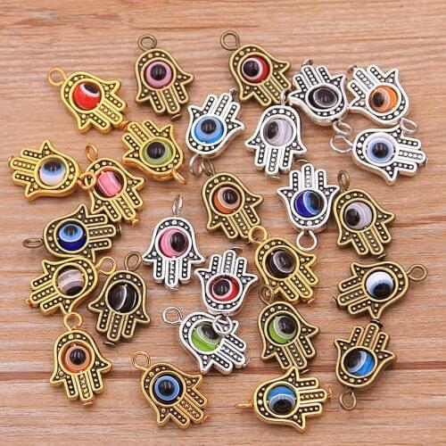 10PCS 12*19mm 3 Color Fatima Hamsa Hand And 9 Color Evil Eye Spacer Bead Charms For DIY Bracelets Jewelry Handmade Making