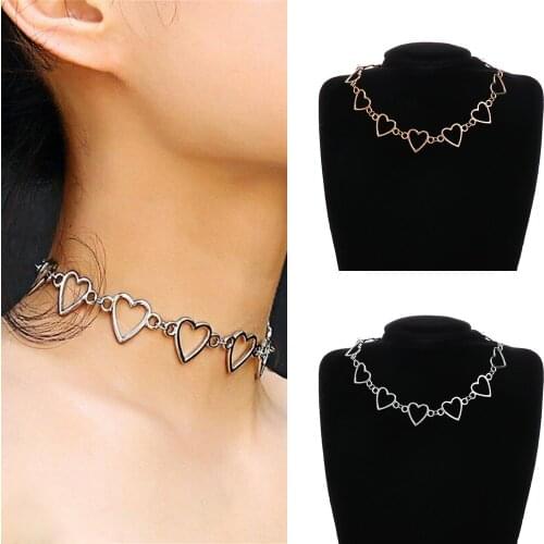 Kpop Harajuku Goth Metal Hollow Heart Neck Chains Choker Necklaces For Women Egirl Party Cosplay Aesthetic Accessories Jewelry