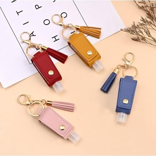 30ml Hand Sanitizer Case Mini Disinfectant Hands Portable Hydroalcoholic Bottle Spray Head Leather Case Health Keychain Holder