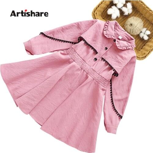 Kids Dresses For Girls Solid Color Girls Dresses Spring Autumn Kid Dress Casual Style Girls Clothing 6 8 10 12 14