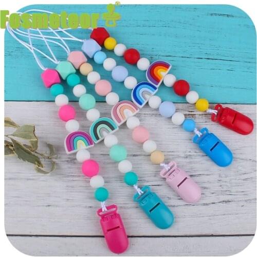 Fosmeteor Baby Pacifier Clips Chain Rainbow Silicone Teether Beads Infant Dummy Pacifier Baby Teether Rodent Toddler Products