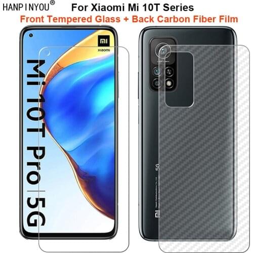 For Xiaomi Mi 10T / Pro 5G 6.67" 1 Set = Soft Back Carbon Fiber Film + Ultra Thin Tempered Glass Front Screen Protector