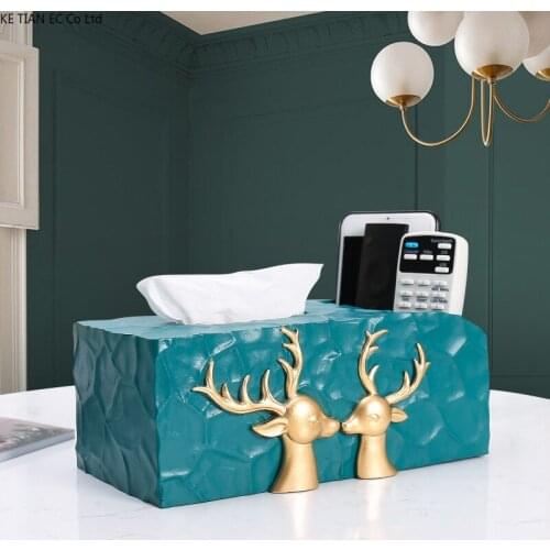 European Resin Couple Deer Tissue Box Household Multifunctional Remote Control Key Small Objects Storage Animal Drawer Home Deco