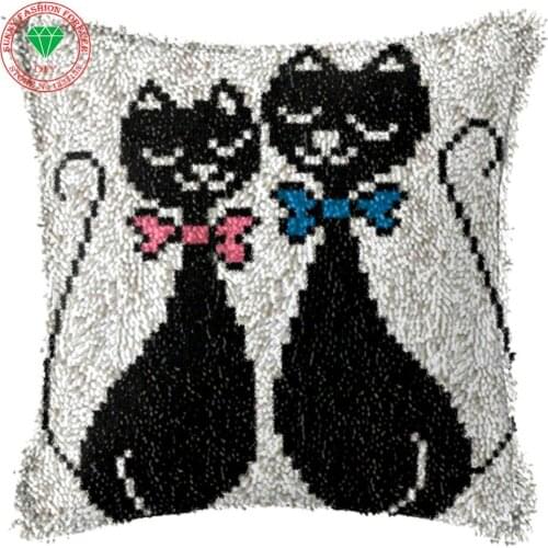 Lover Cat Latch hook rug kits Needlework carpet embroidery cushion Diy pillowcase embroidery Patchwork Yarn Stitch back cushion