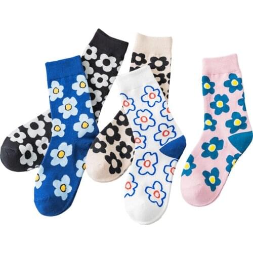Fashion WomenS Socks Korea Style Flower Pattern Print Socks Ins Style Short Sock Women Autumn Winter Cute Streetwear Sox Girls