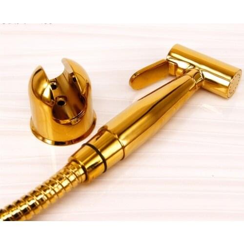 DHL UPS FEDEX Free shipping Gold Pvd clour brass hand held bidet shattaf kit sprayer douche set hand shower head