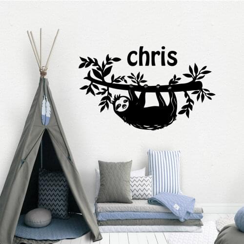 Cute Custom Name Sloth Wall Sticker Home Decoration Accessories Decor Living Room Bedroom Removable Wall Stickers Waterproof