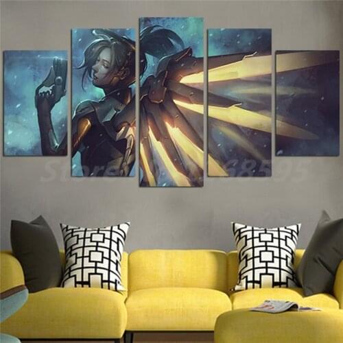 Overwatches Angela Mercy 5 Pieces Wall Art Canvas Poster And Print Canvas Painting Decorative Picture For Living Room Home Decor
