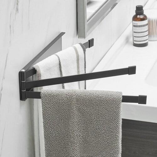 Stainless Steel Rotating Towel Rack Bath Rail Hanger Towel Holder 3 Swivel Bars Bathroom Wall Mounted White Black Hanger Holder