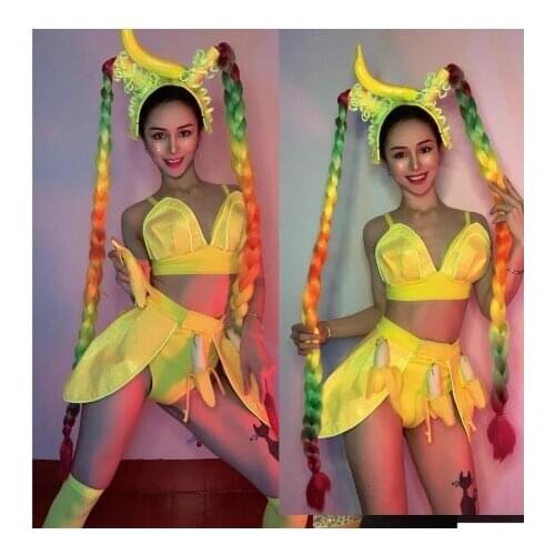Nightclub dance team fruit banana costumes stage dance wear DJ jungle party costume